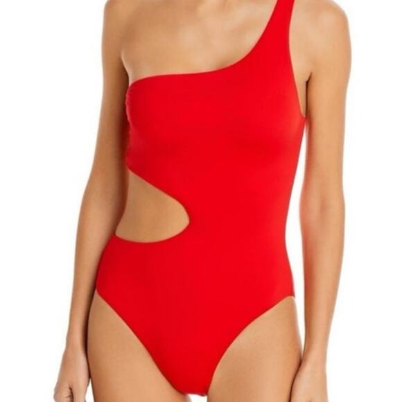 Aqua Red One Shoulder Cut Out One Piece Swimsuit Sz M NWT - Picture 1 of 11